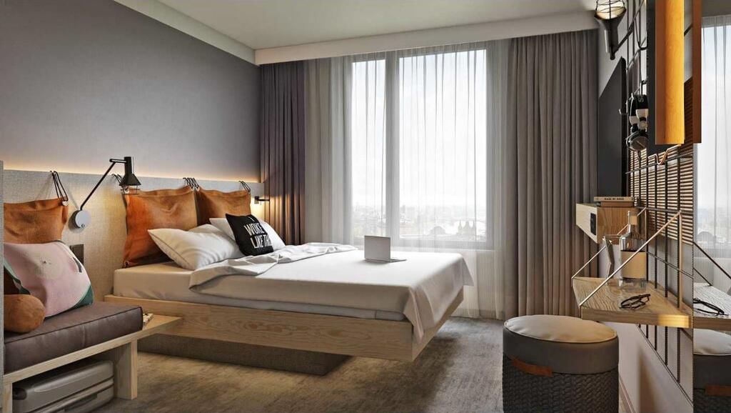Moxy by Marriot Contract Fabric Hotel Design Bedroom Window
